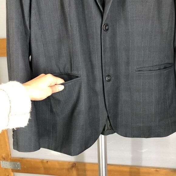 Sz XL/47- KENNETH COLE Reaction Dark Grey Plaid 2 Button Men Blazer Suit Jacket - Picture 4 of 12